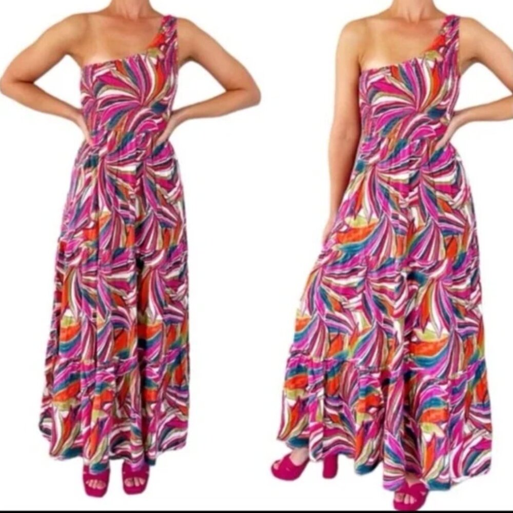 Abel The Label Kelissa One Shoulder Tiered Maxi Dress Beachy Boho Resortwear